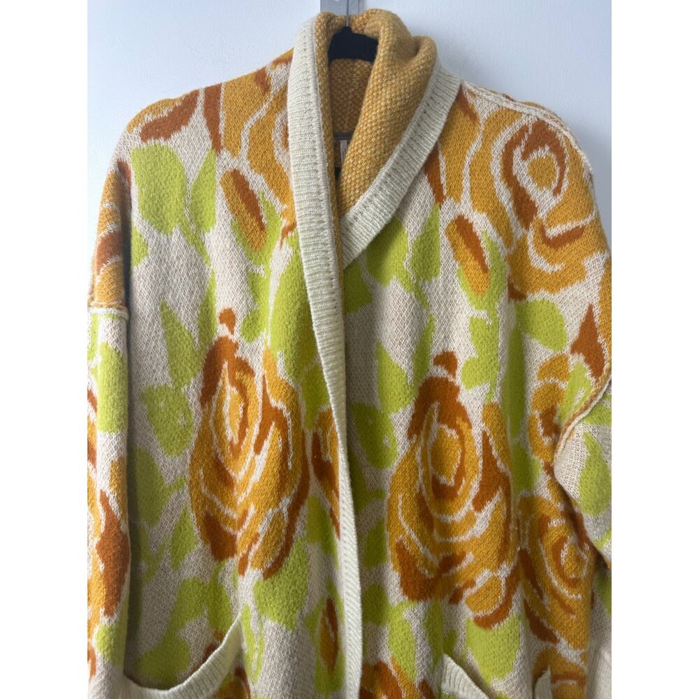 NEW Free People Women's S Bloom Oversized Cardigan CD4 Bold Floral Ivory/Lime - Picture 2 of 6